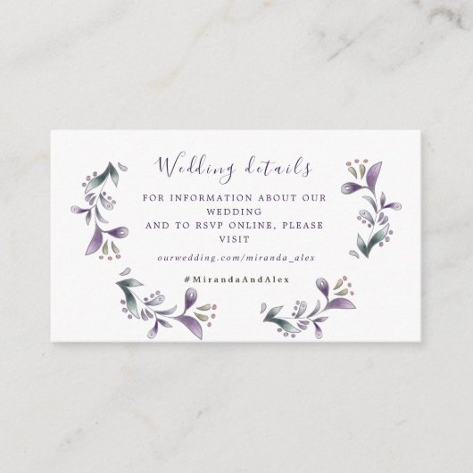 Website zur Hochzeitsstimmung in Lavendel Begleitkarte (Vorderseite)