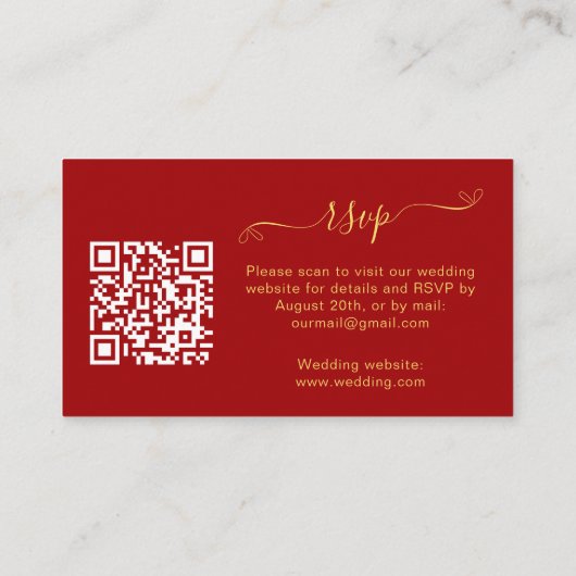 Website zur Reaktion auf Hochzeiten von Rotgold QR Begleitkarte (Rückseite)