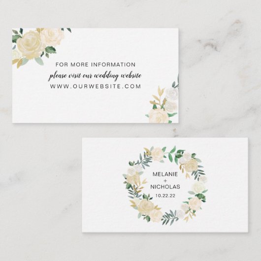 Website zur Trauung von weißem Blumenkranz oder In Begleitkarte (Vorne/Hinten)