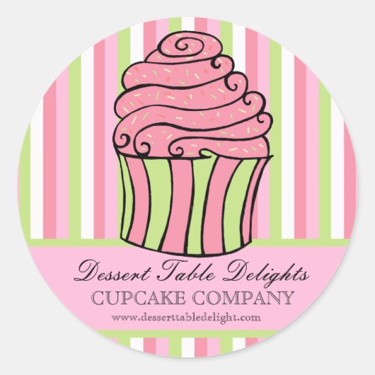 Website zur Werbung für Cupcake Streifen Runder Aufkleber (Vorderseite)