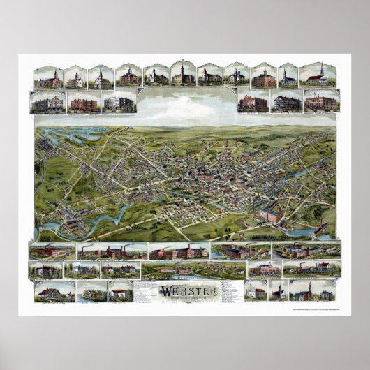Webster, MA Panoramic Map - 1892 Poster (Vorne)