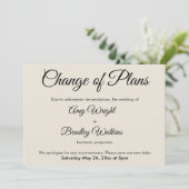 Wechsel der Pläne für verspätete Hochzeitskarte Einladung (Stehend Vorderseite)
