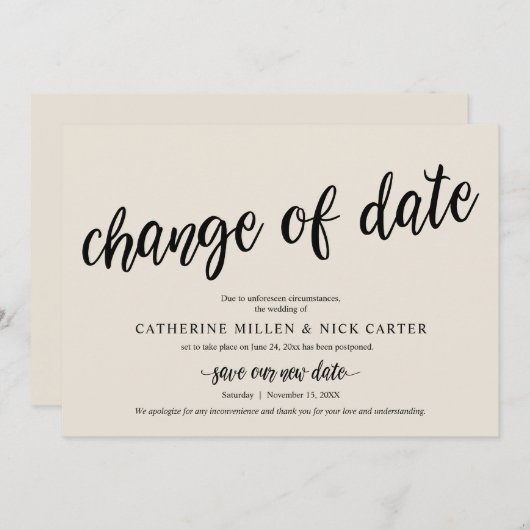 Wechsel des Hochzeitstils, Creme, Ankündigungskart Einladung (Vorne/Hinten)