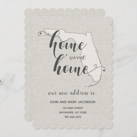 Wechseln zu Florida New Address Zuhause Sweet Zuha Einladung (Vorne/Hinten)