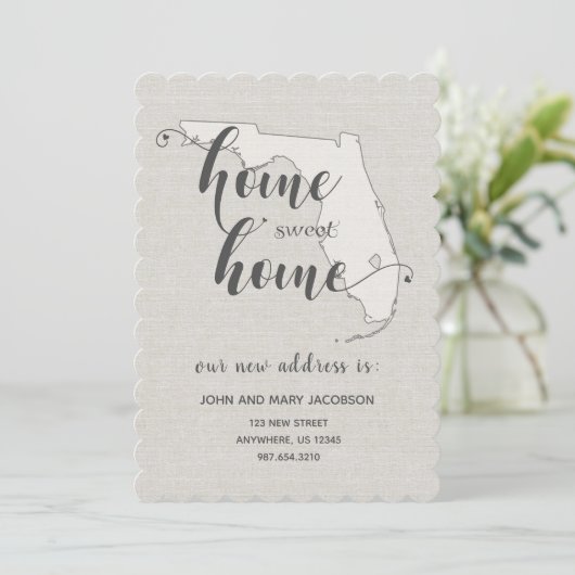 Wechseln zu Florida New Address Zuhause Sweet Zuha Einladung (Stehend Vorderseite)