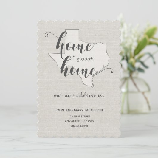 Wechseln zu Texas New Address Zuhause Sweet Zuhaus Einladung (Stehend Vorderseite)