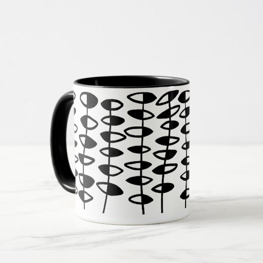 Wechselnde Leaf Abstrakt - Schwarz auf Weiß Tasse (Vorderseite Links)