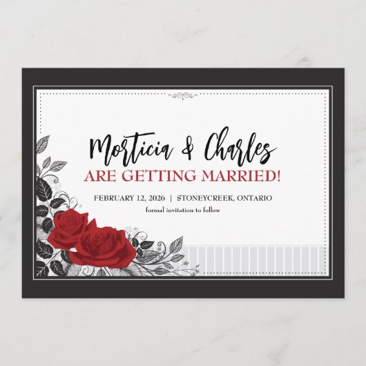 Wechselnde romantische Rote Rosen Save the Date Ka (Vorderseite)