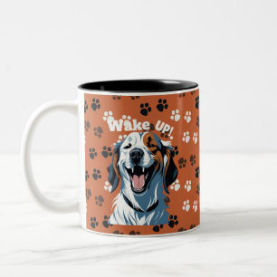 Weck auf!! Golden Retriever Pop Art von CallisC Zweifarbige Tasse