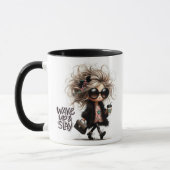 "Weck hoch und legen" Quirky Big Hairs Latte Girl Tasse (Links)