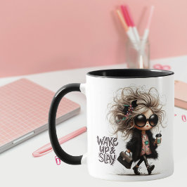"Weck hoch und legen" Quirky Big Hairs Latte Girl Tasse