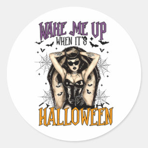Weck mir auf, wenn es Halloween Funny Witch Hallow Runder Aufkleber