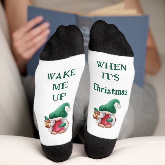 Weck mir auf, wenn es Weihnachts-Gnome-Socken ist Socken (Unterseite)
