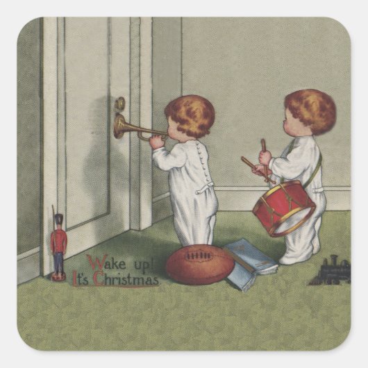 Weck seine niedliche Weihnachtsbilder Quadratischer Aufkleber (Vorderseite)