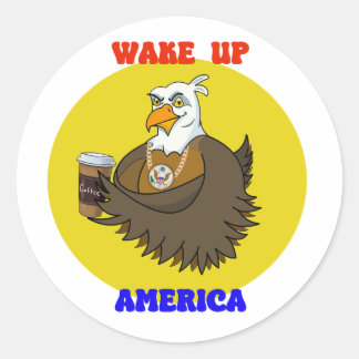 Weck-Up America-Bald Adler trinken Kaffee Runder Aufkleber