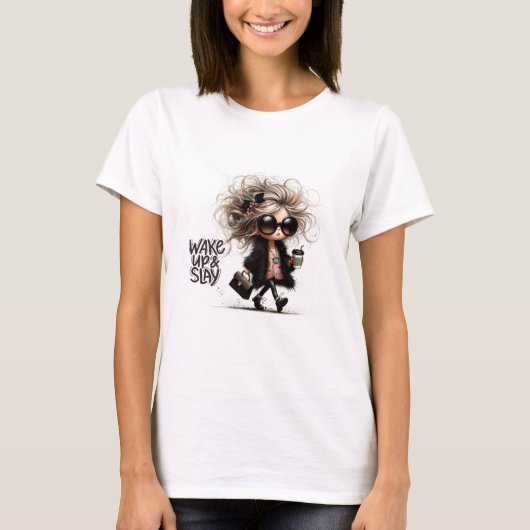 Weck-Up & Slay-Boss-Girl Motivierend T-Shirt (Vorderseite)