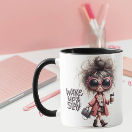 "Weck Up & Slay" Whimsical Latte Girl Boss Coffee Tasse