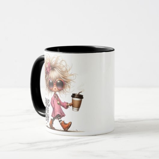 "Weck Up & Slay" Whimsical Latte Girl Coffee Tasse (Vorderseite Links)