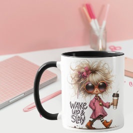 "Weck Up & Slay" Whimsical Latte Girl Coffee Tasse