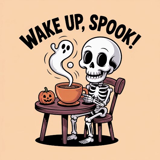 Weck Up Spook Funny Skeleton Halloween-Kaffee T-Shirt