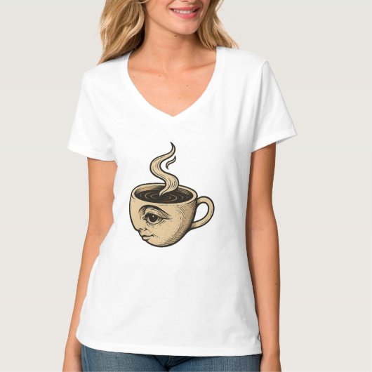 Weck-Up & Watch - Surreal Coffee Cup Design T-Shirt (Vorderseite)