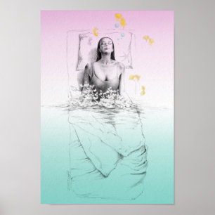 Weckend Frauen Schwimmen Pastellfarben Surreale Ku Poster