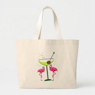 "Weckendes Paradies"--Rosa Flamingo u. Martini Jumbo Stoffbeutel