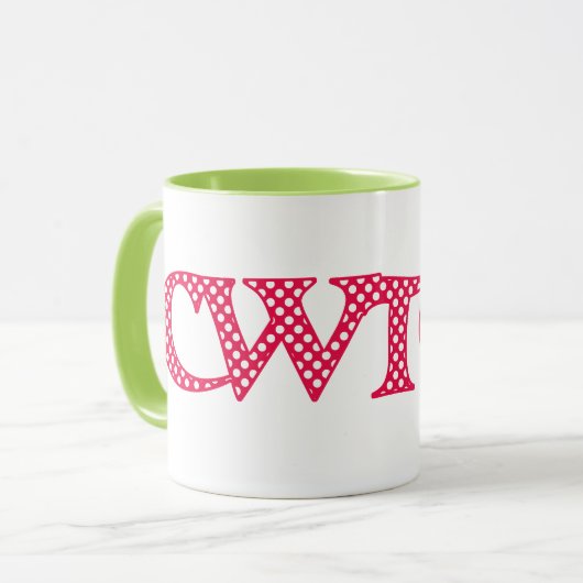 Wecker-Kaffee-Tasse, Waliser Cwtch mit Tasse (Vorderseite Links)
