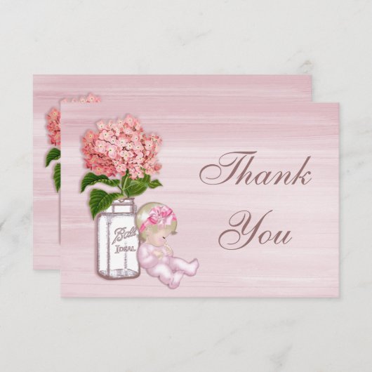 Weckglas, Baby, rosa Hydrangea danken Ihnen Dankeskarte (Vorne/Hinten)