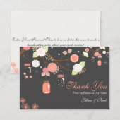 Weckglas-Hochzeit danken Ihnen, Koralle und Grau Dankeskarte (Vorne/Hinten)