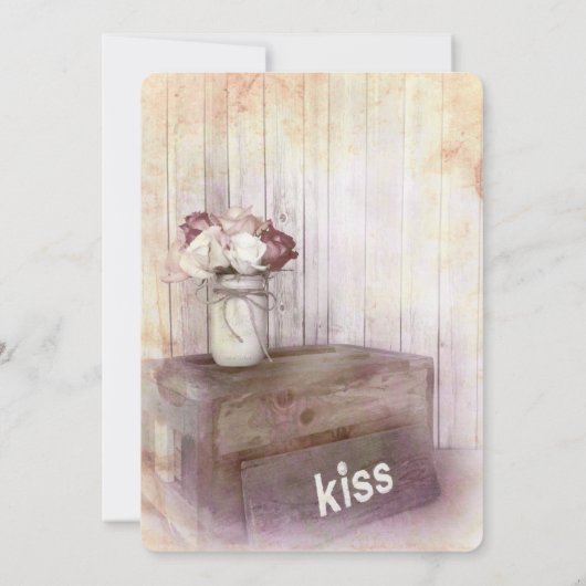 Weckglas-Kuss-lädt hölzerne rustikale Einladung (Rückseite)