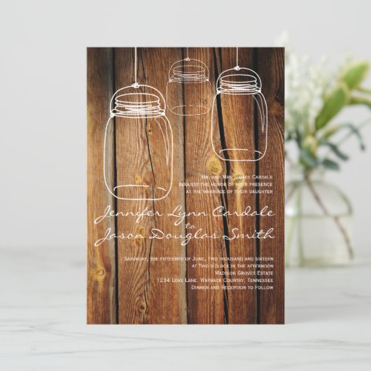 Weckglas-Land-Scheunen-hölzerne Einladung (Stehend Vorderseite)