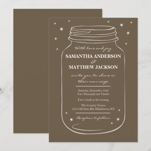 Weckglas mit den Leuchtkäfern, die Einladung Brown (Vorne/Hinten)