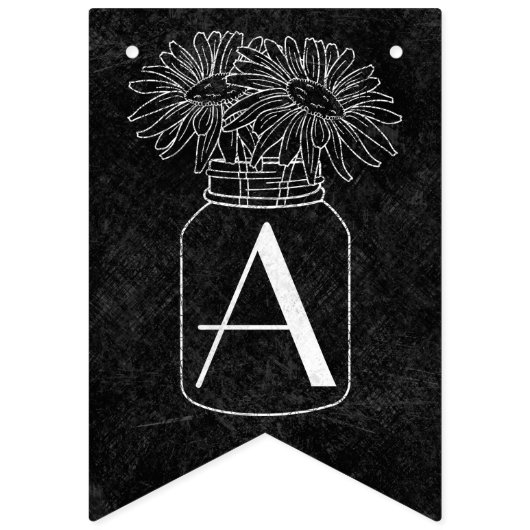 Weckglas mit Gänseblümchen auf Tafel-Hochzeit Wimpelkette (Erste Fahne)