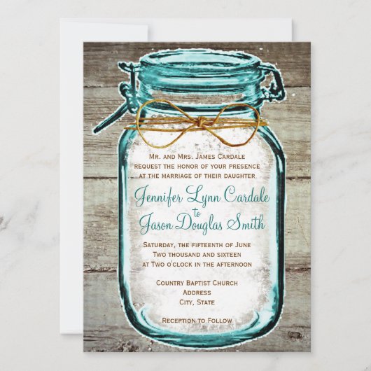 Weckglas-Scheunen-hölzerne rustikale Einladung (Vorderseite)