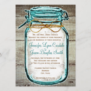 Weckglas-Scheunen-hölzerne rustikale Einladung