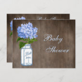 Weckglas-u. blauer Hydrangea-rustikale Babyparty Einladung (Vorne/Hinten)