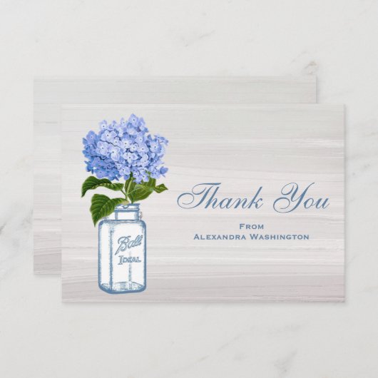 Weckglas u. blaues Hydrangea-Grau danken Ihnen Dankeskarte (Vorne/Hinten)