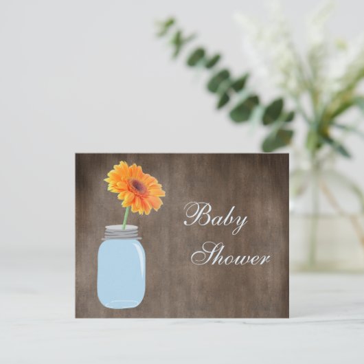 Weckglas-u. Gerbera-Gänseblümchen-rustikale Einladung (Stehend Vorderseite)