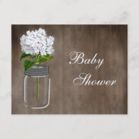 Weckglas-u. weißer Hydrangea-rustikale Babyparty