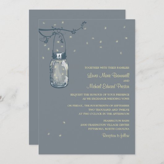 Weckglas und Leuchtkäfer, die Einladungen Wedding (Vorne/Hinten)