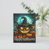 Weckte Illuminierung glücklicher Halloween Kürbis Postkarte (Stehend Vorderseite)