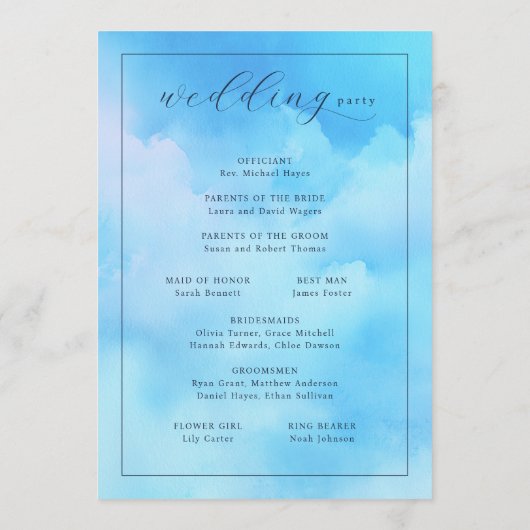 "Wed" Blue Cloudy Sky Ceremony Schedule Programm (Rückseite)