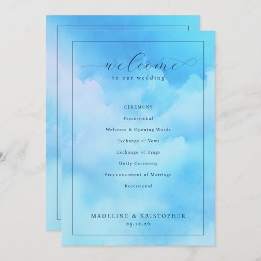 "Wed" Blue Cloudy Sky Ceremony Schedule Programm (Vorne/Hinten)