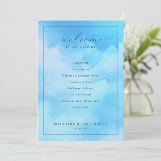"Wed" Blue Cloudy Sky Ceremony Schedule Programm (Stehend Vorderseite)