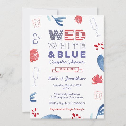 WED White Blue Couples Dusche oder Engagement Part Einladung (Vorderseite)
