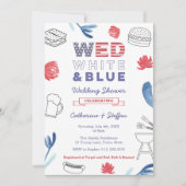 Wed White Blue GRILLEN Paare Dusche Probe Abendess Einladung (Vorderseite)