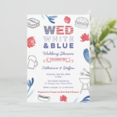Wed White Blue GRILLEN Paare Dusche Probe Abendess Einladung (Stehend Vorderseite)
