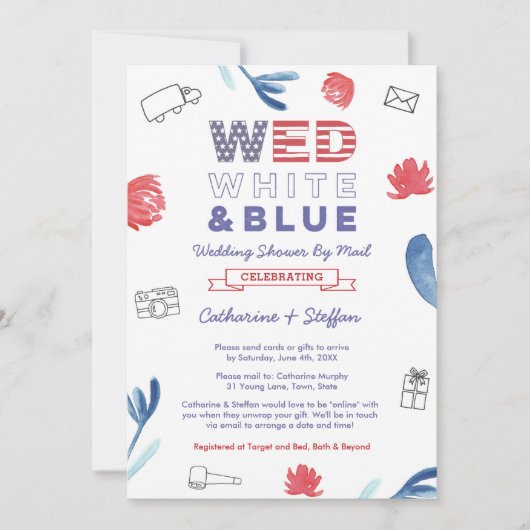 Wed White Blue Virtual Polterabend per Mail Einladung (Vorderseite)