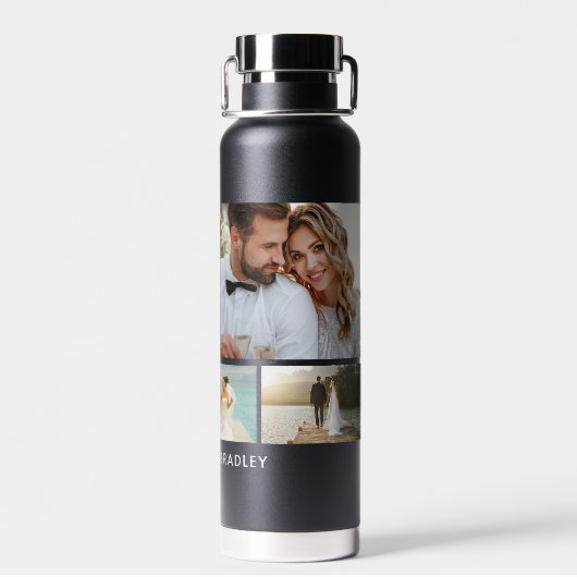 WEDD Bride & Groom Multi Foto Collage Moderne Trinkflasche (Rückseite)